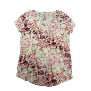 Sonoma Everyday Tee Womens M Tie-Dye Pink & White V-Neck Short Sleeve
